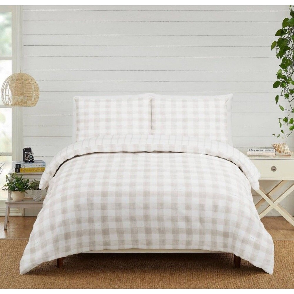 Modern Heirloom Queen Gingham Comforter Tan NEW